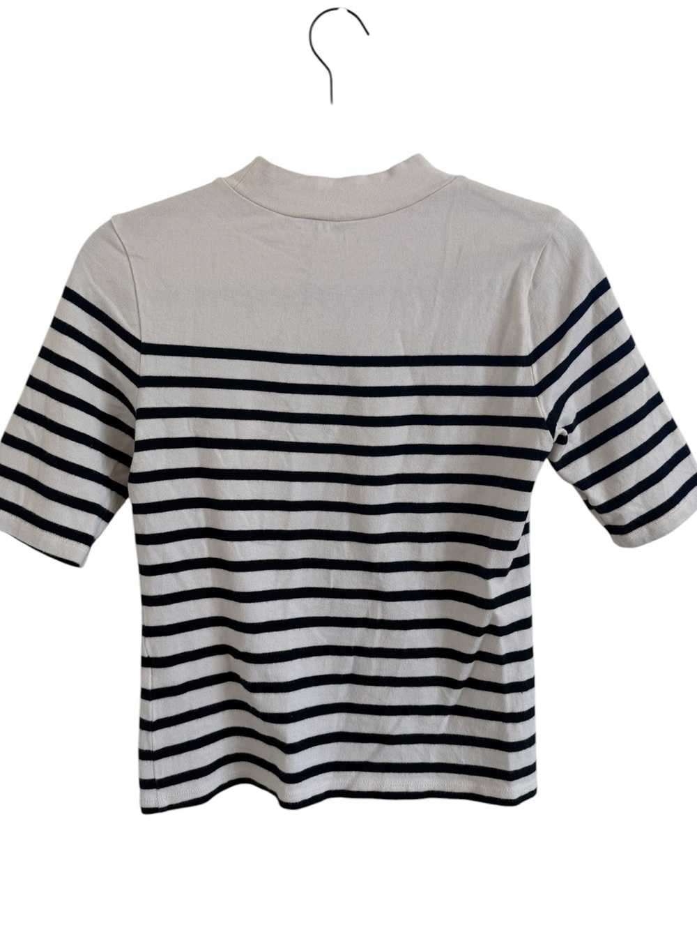 Frame Mariner Striped Short Sleeve Mock Neck Sweater Top - Picture 6 of 10